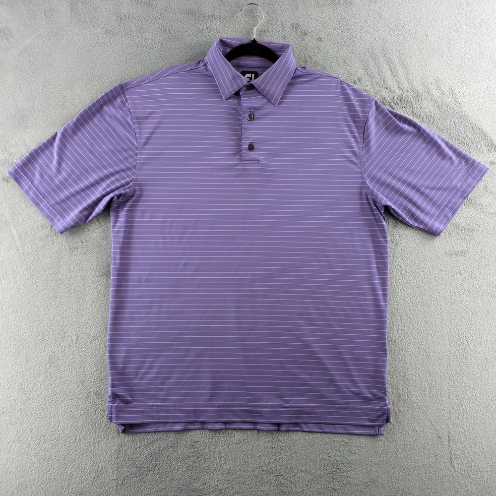 FootJoy Polo Mens Large Purple White Striped Golf Shirt Performance Logo Golf